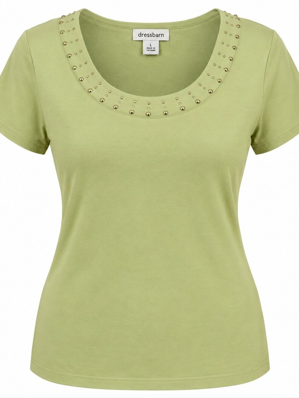 DRESSBARN | Green Beaded Embellished Scoop Neck Cotton Y2K Tee Top | L